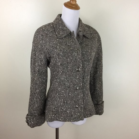 NINA RICCI Edition Paris France Black Brown Cream Speckled Tweed/Boucle Jacket - Picture 5 of 10